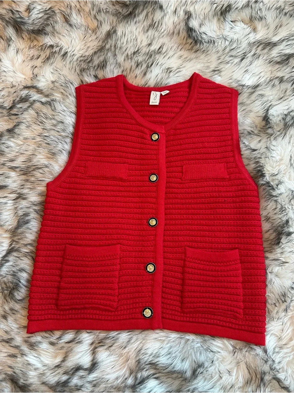 Red Ribbed Knit Button-Front Vest - Picture 1 of 5